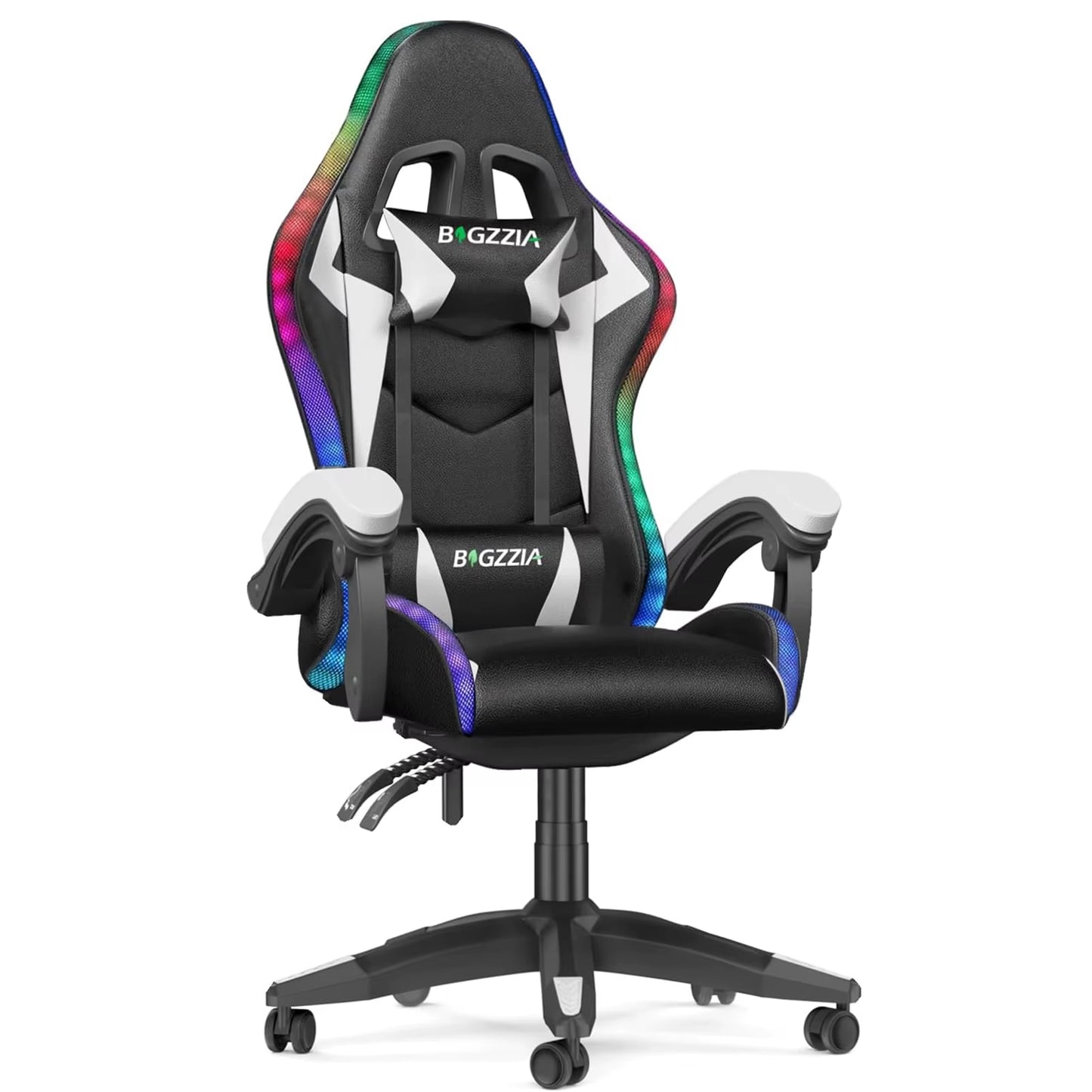 RGB Gaming Chair LED Lights and Ergonomic Computer Chair Reclining PU Leather High Back Video Game Chair Linkage Armrest