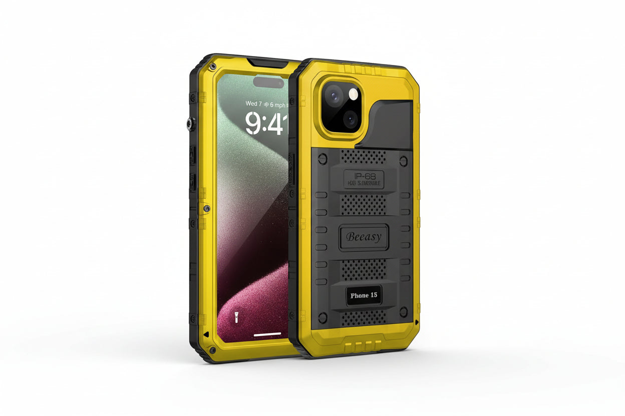 J4TECHNOLOGY Case for iPhone 15, Waterproof Heavy Duty Tough Metal Armour Cover Shockproof Dustproof Built-in Screen Protector, Robust 360 Full Body Military Protective Rugged Case for iPhone 15 6.1inch