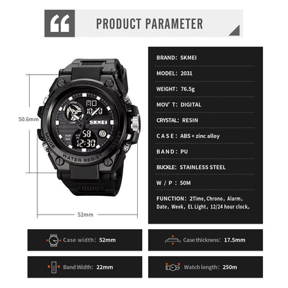 2031 Mens Multifunction Chrono Date 5Bar Waterproof Wristwatch Reloj Hombre Japan Digital Movement Back Light Sport Watche