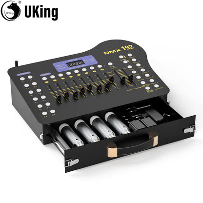 U'King Wireless DMX 512 Console&Midi Operator 192 Channel Light Controller with Drawer Transmitter&4 Rechargeable Receivers