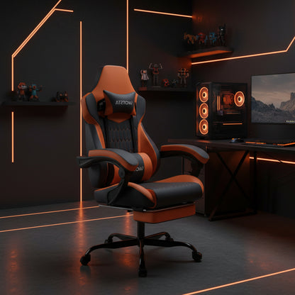 Gaming Chair, Ergonomic Gaming Chair with Footrest and Lumbar Support, Computer Chairs, Height Adjustable Computer Racing Gamer Chairs for Gaming or Office, Black Orange