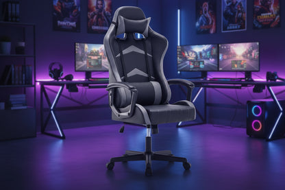IntimaTe WM Heart Gaming Chair, Ergonomic High Back Office Racing Chair with Armrest, Swivel Leather Desk Chairs with Adjustable Headrest and Lumbar Cushion for Office and Home (Gray)