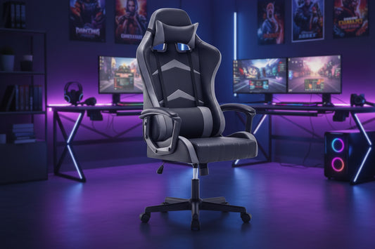 IntimaTe WM Heart Gaming Chair, Ergonomic High Back Office Racing Chair with Armrest, Swivel Leather Desk Chairs with Adjustable Headrest and Lumbar Cushion for Office and Home (Gray)
