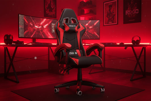 bigzzia Ergonomic Gaming Chair - Gamer Chairs with Lumbar Cushion + Headrest, Height-Adjustable Office & Computer Chair for Adults (without footrest, Red)