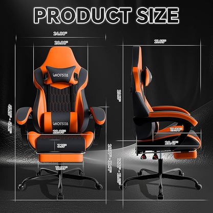 Gaming Chair, Ergonomic Gaming Chair with Footrest and Lumbar Support, Computer Chairs, Height Adjustable Computer Racing Gamer Chairs for Gaming or Office, Black Orange