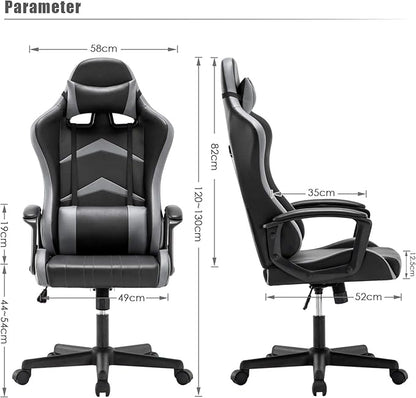 IntimaTe WM Heart Gaming Chair, Ergonomic High Back Office Racing Chair with Armrest, Swivel Leather Desk Chairs with Adjustable Headrest and Lumbar Cushion for Office and Home (Gray)