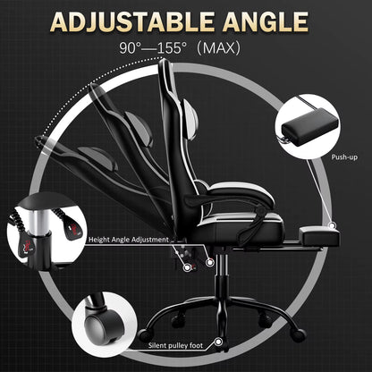 Ergonomic Gaming Chair Recliner, PU Leather Racing Game Chairs for Adults, Executive Office Chair Gamer Chair with Massager