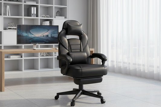 SONGMICS Racing Gaming Chair, Adjustable Office Chair with Footrest, Ergonomic Design, Headrest, Lumbar Support, 150 kg Weight Capacity, Ink Black OBG073BH09