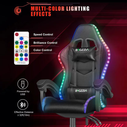 RGB Gaming Chair LED Lights and Ergonomic Computer Chair Reclining PU Leather High Back Video Game Chair Linkage Armrest