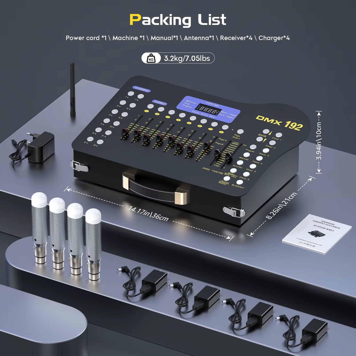 U'King Wireless DMX 512 Console&Midi Operator 192 Channel Light Controller with Drawer Transmitter&4 Rechargeable Receivers