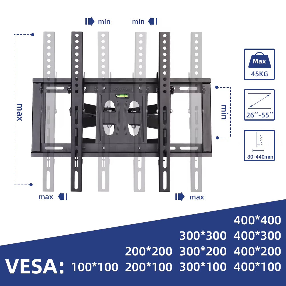 Full Motion TV Wall Mount Bracket for 26-55 Inch LED LCD Tilt Swivel