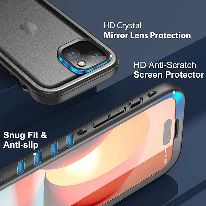 SPORTLINK for iPhone 15 Case Waterproof - Shockproof Heavy Duty Front and Back Cover [Built in Screen/Camera Protector] 360 Full Body Protective [Dustproof][IP68 Underwater] Military Bumper-6.1" Black