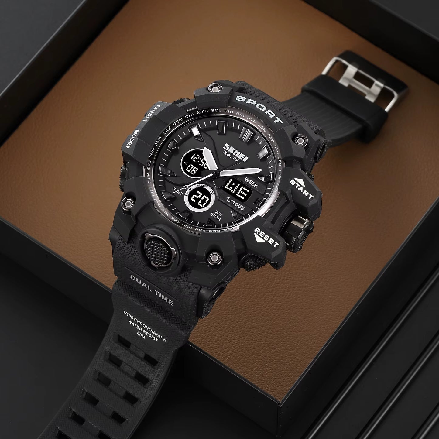 2 Time Men'S Watche Man Electronic Sports Watches for Men Stopwatch Back Light Alarm Waterproof Quartz Clock Digital Watch