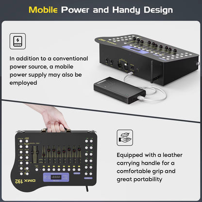 U'King Wireless DMX 512 Console&Midi Operator 192 Channel Light Controller with Drawer Transmitter&4 Rechargeable Receivers