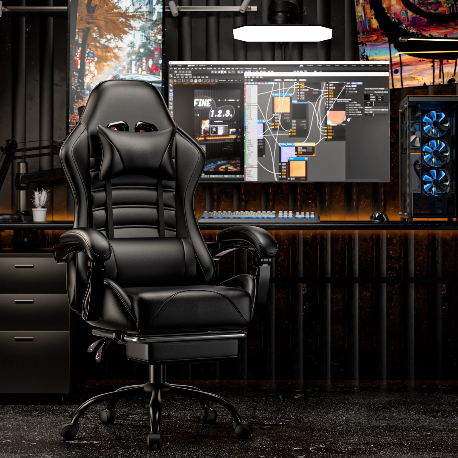 Ergonomic Gaming Chair with Footrest, Racing Style Video Game Chair for Adults, Reclining Gamer Chair Office Chair
