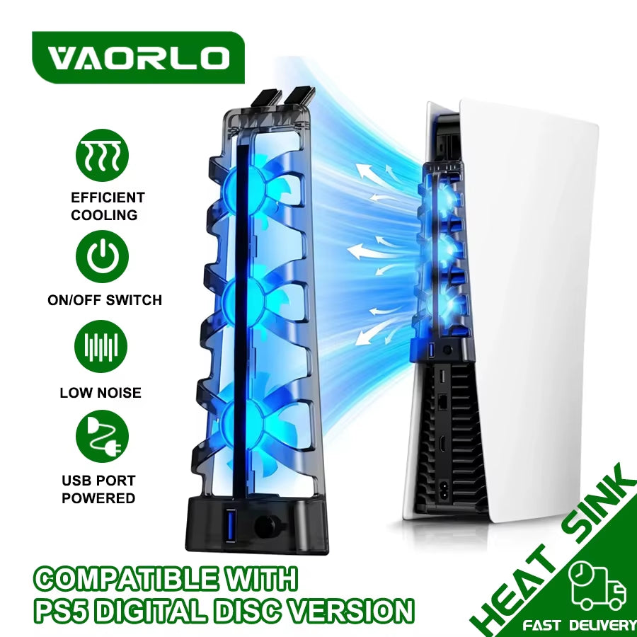 For PS5 Accessories Cooling Fan with LED Light for PS5 Both Disc and Digital Editions Gaming Accessorie Cooling System