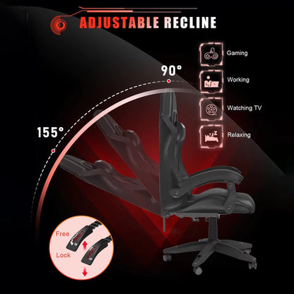 RGB Gaming Chair LED Lights and Ergonomic Computer Chair Reclining PU Leather High Back Video Game Chair Linkage Armrest