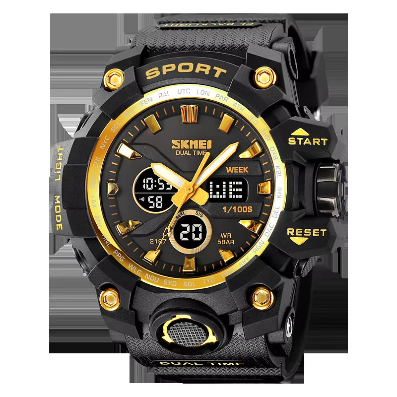 2 Time Men'S Watche Man Electronic Sports Watches for Men Stopwatch Back Light Alarm Waterproof Quartz Clock Digital Watch