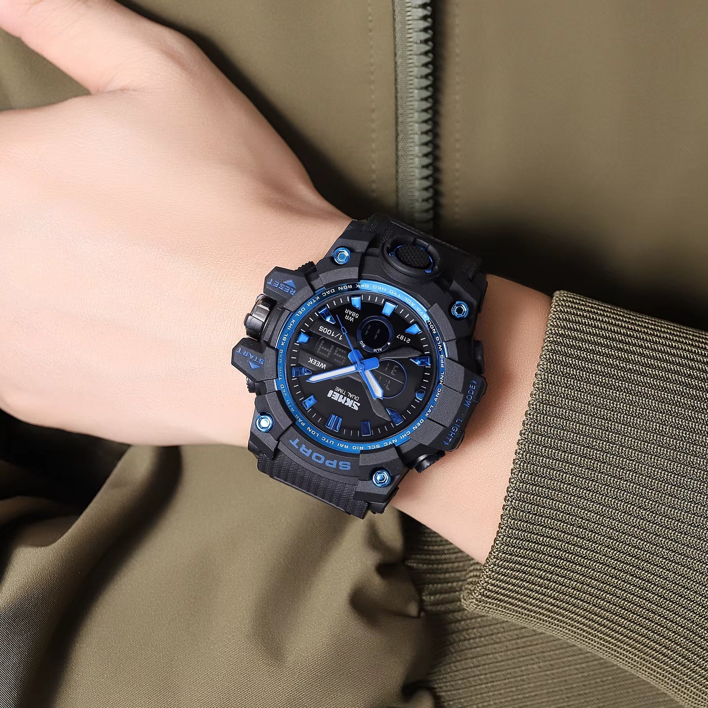 2 Time Men'S Watche Man Electronic Sports Watches for Men Stopwatch Back Light Alarm Waterproof Quartz Clock Digital Watch