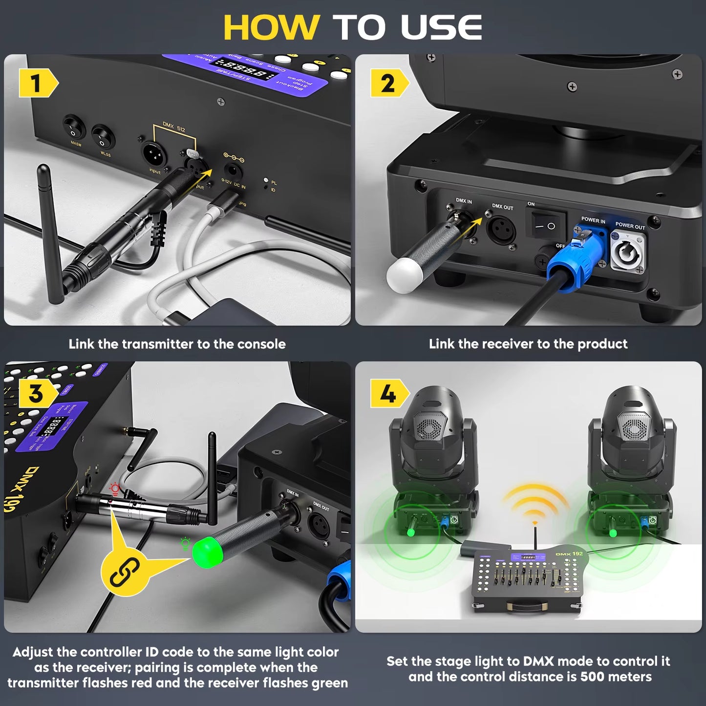 U'King Wireless DMX 512 Console&Midi Operator 192 Channel Light Controller with Drawer Transmitter&4 Rechargeable Receivers