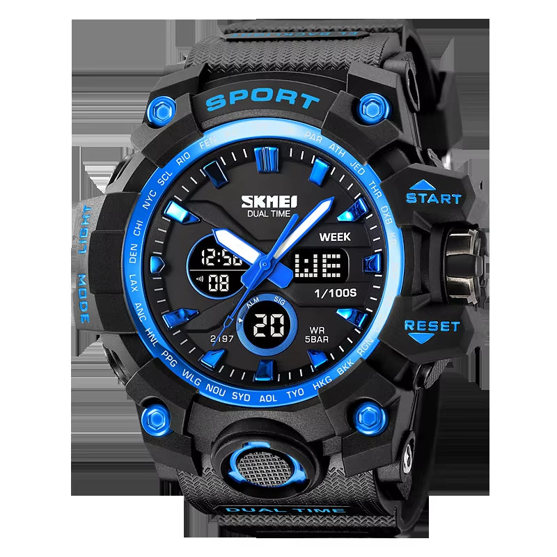 2 Time Men'S Watche Man Electronic Sports Watches for Men Stopwatch Back Light Alarm Waterproof Quartz Clock Digital Watch