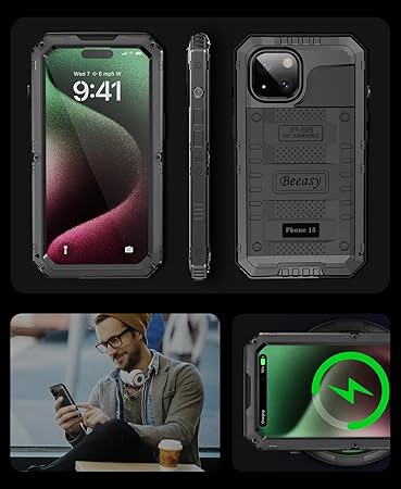 J4TECHNOLOGY Case for iPhone 15, Waterproof Heavy Duty Tough Metal Armour Cover Shockproof Dustproof Built-in Screen Protector, Robust 360 Full Body Military Protective Rugged Case for iPhone 15 6.1inch