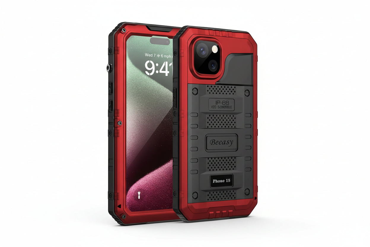 J4TECHNOLOGY Case for iPhone 15, Waterproof Heavy Duty Tough Metal Armour Cover Shockproof Dustproof Built-in Screen Protector, Robust 360 Full Body Military Protective Rugged Case for iPhone 15 6.1inch